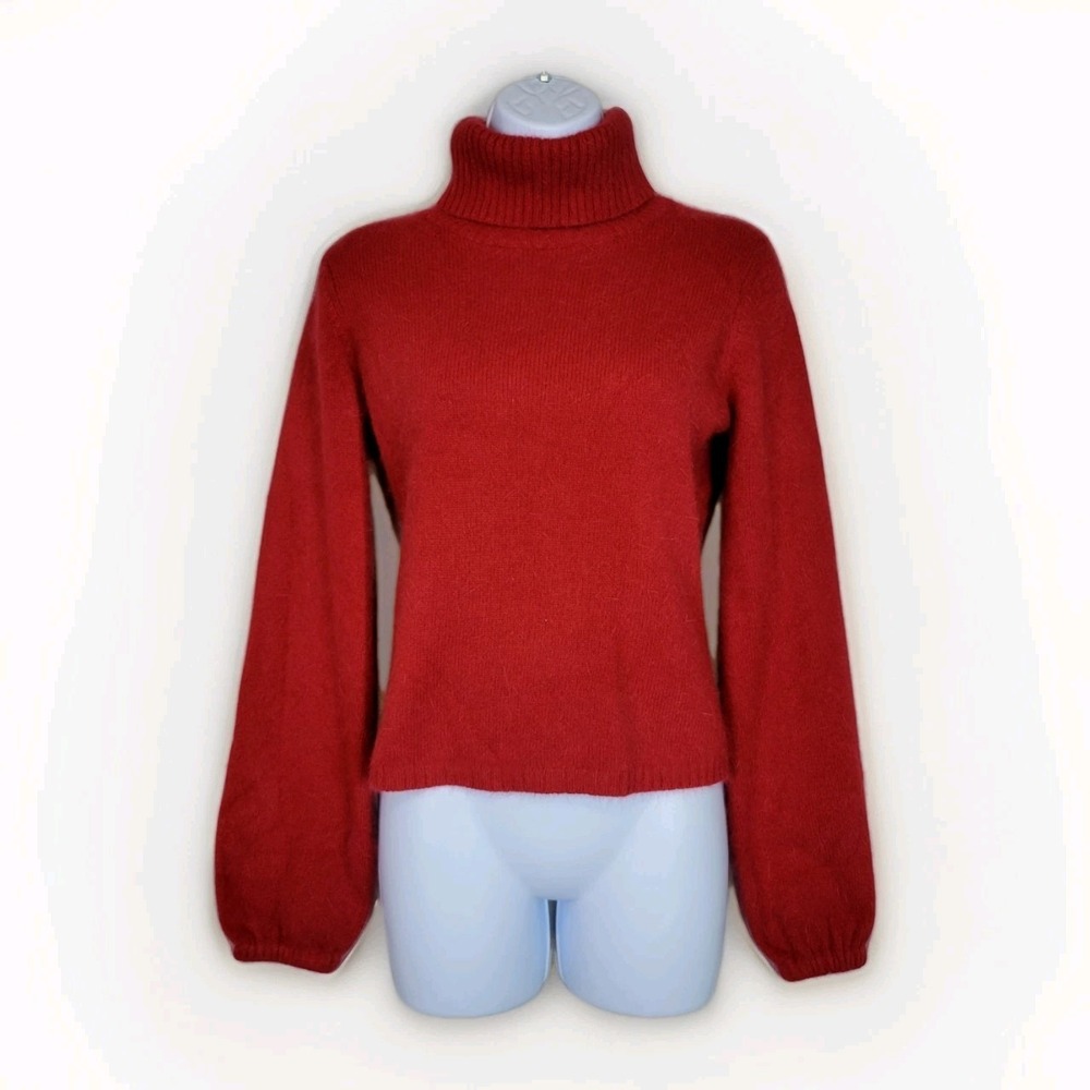 VTG Esprit Turtleneck Sweater Womens Small Red Lambswool Angora Preppy Classic